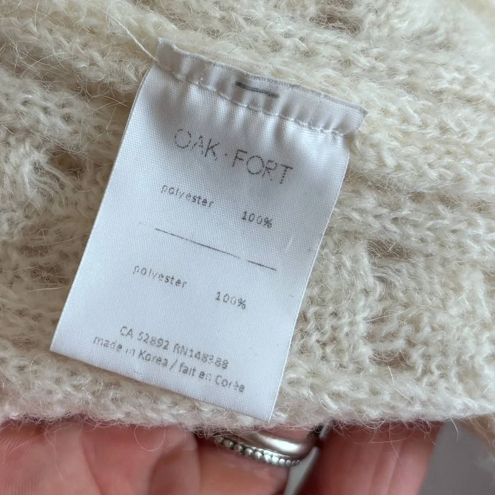 OAK + FORT Textured Cream Knit Woven Puff Sleeve Boho Oversized Sweater Top - Picture 9 of 9